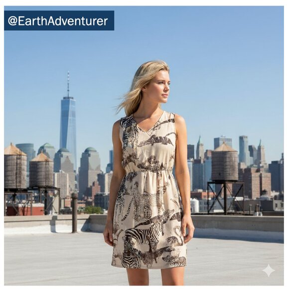 ๐จ 50% OFF BUNDLES! ๐จNWOT Madewell Ivory Safari Silk Animal Print Dress - Picture 1 of 9